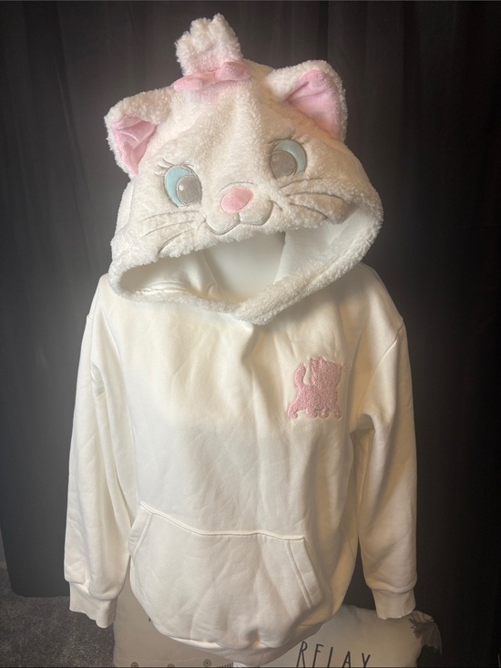 Disney Tops - White Plush Cat Hoodie with Pink Accents